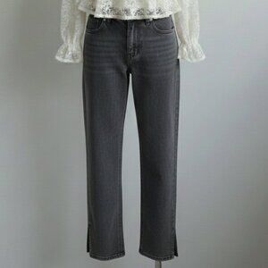 Like New Black Denim Split Hem Jeans